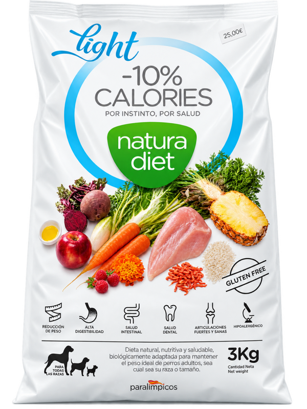 NATURA DIET® LIGHT -10% CALORIES – ALIMENTO SECO PARA PERROS ADULTOS – 3 KG