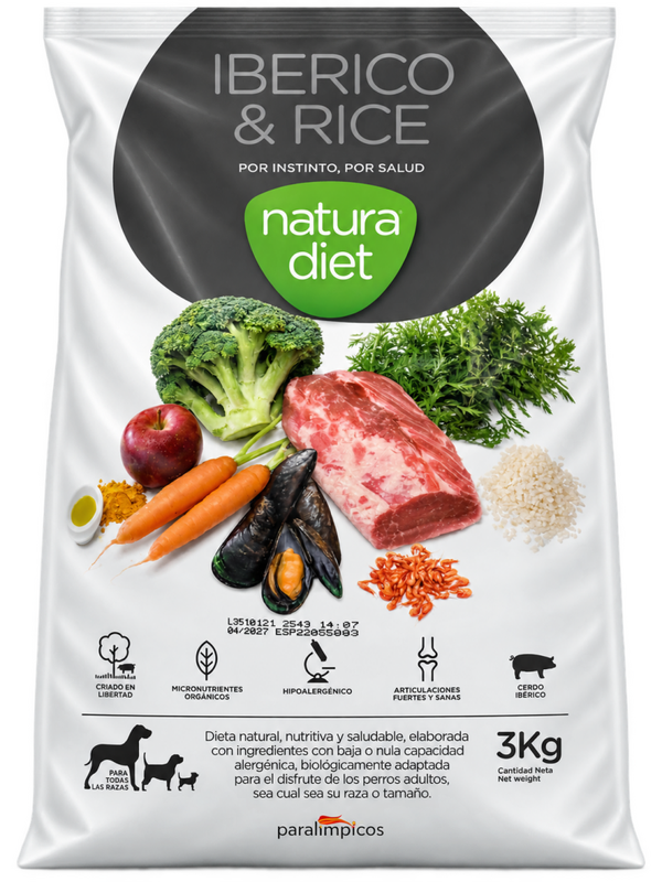 NATURA DIET® IBÉRICO & RICE – ALIMENTO SECO PARA PERROS ADULTOS – 3 KG