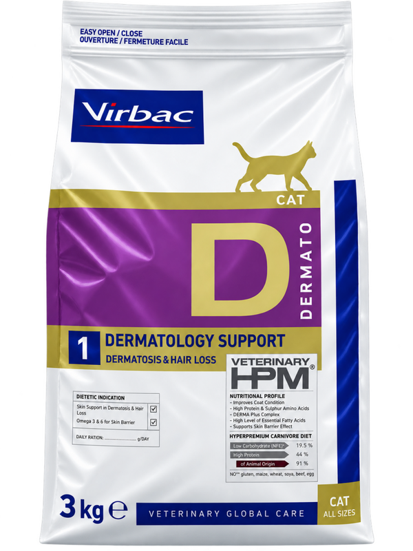 VIRBAC VETERINARY HPM D1 DERMATOLOGY SUPPORT PARA GATOS – 3 KG