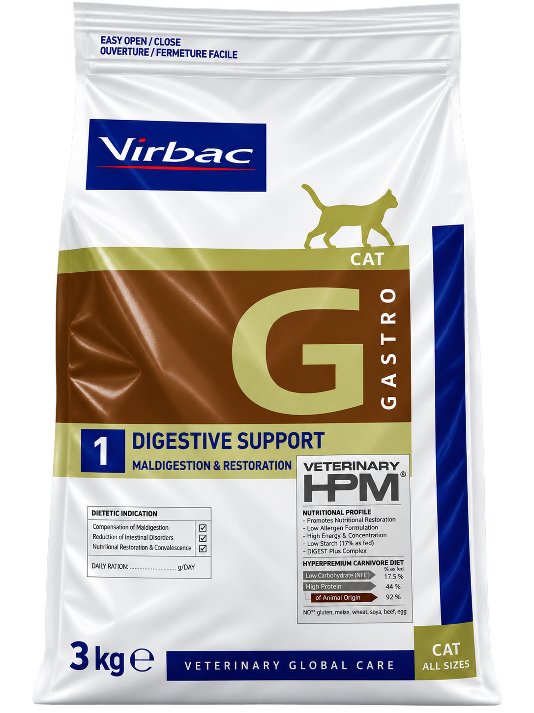 VIRBAC VETERINARY HPM G1 DIGESTIVE SUPPORT PARA GATOS – 3 KG
