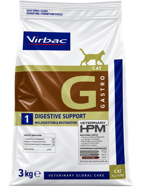 VIRBAC VETERINARY HPM G1 DIGESTIVE SUPPORT PARA GATOS – 3 KG