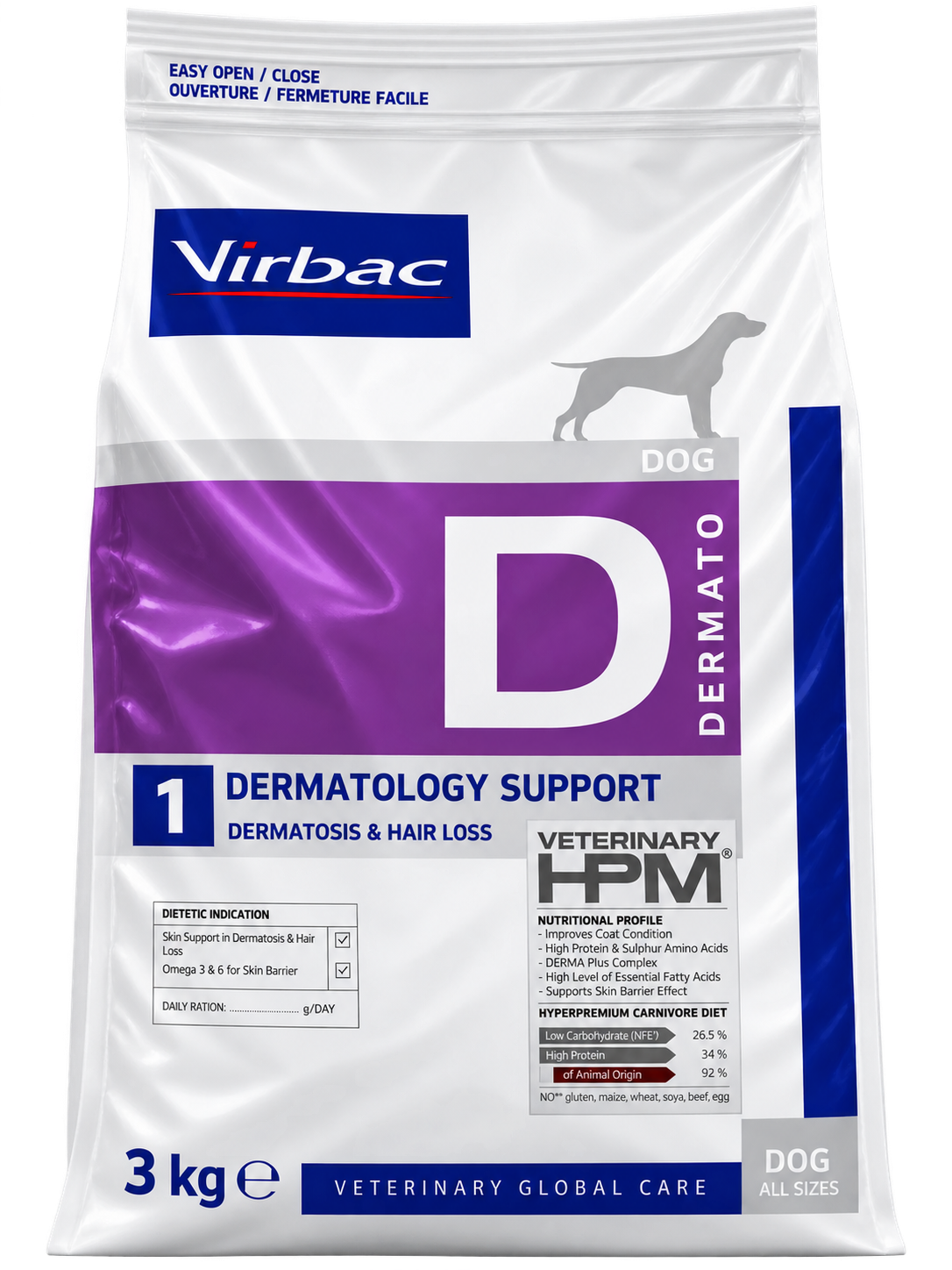 VIRBAC VETERINARY HPM D1 DERMATOLOGY SUPPORT PARA PERROS – 3 KG