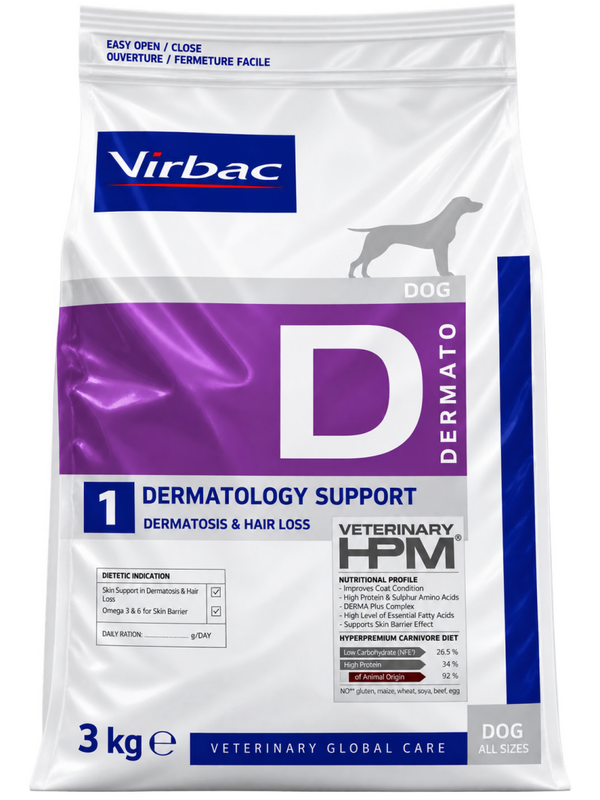 VIRBAC VETERINARY HPM D1 DERMATOLOGY SUPPORT PARA PERROS – 3 KG