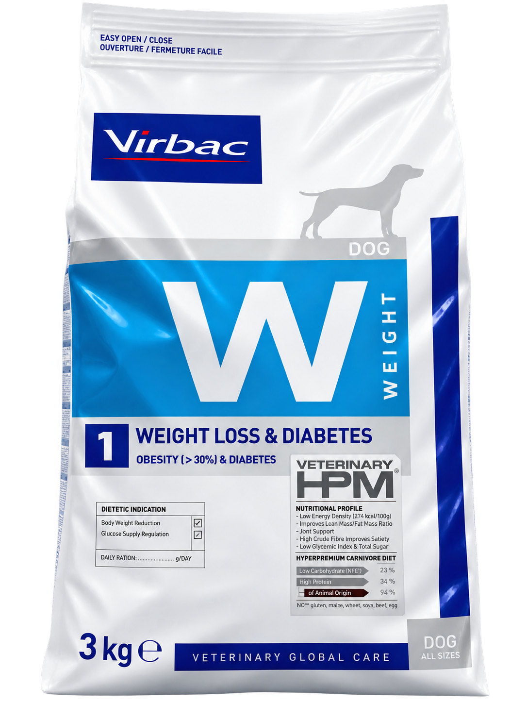 VIRBAC VETERINARY HPM W1 WEIGHT LOSS & DIABETES PARA PERROS – 3 KG