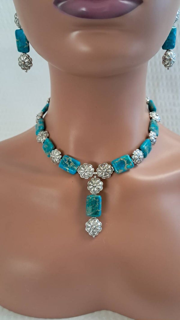 Rectangle Imperial Jasper Silver Metal SW Flowers