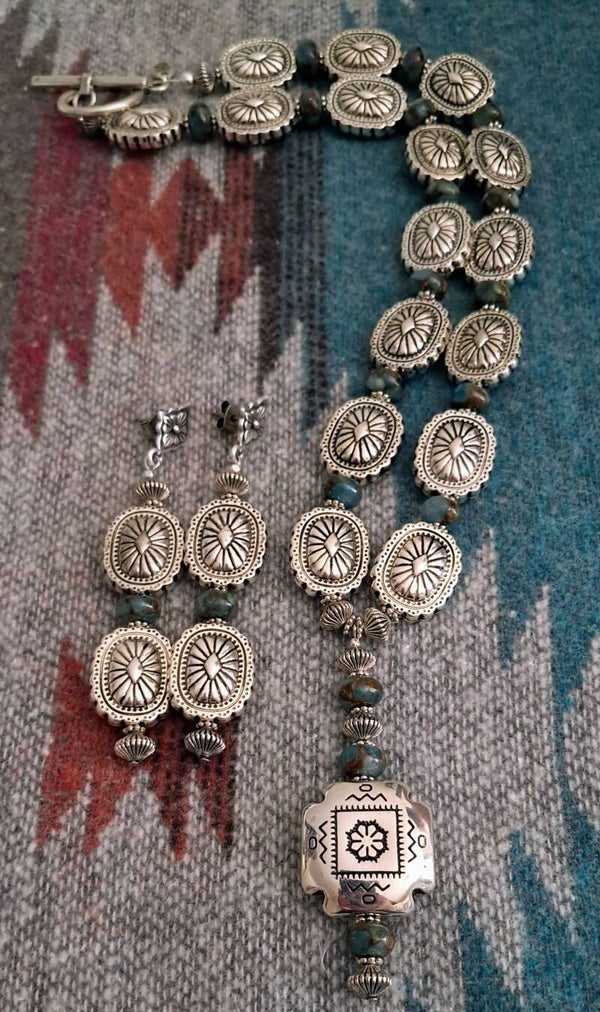 Southwestern Concho Impression Jasper Necklace & Earring Set