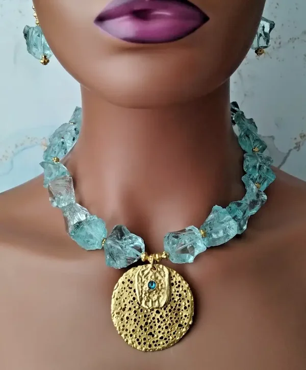 Azul Quartz Gold Treasure Statement Necklace & Earring Set