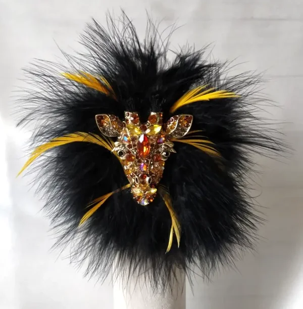 Safari Collection Giraffe Black Marabou Leather Metal Cuff