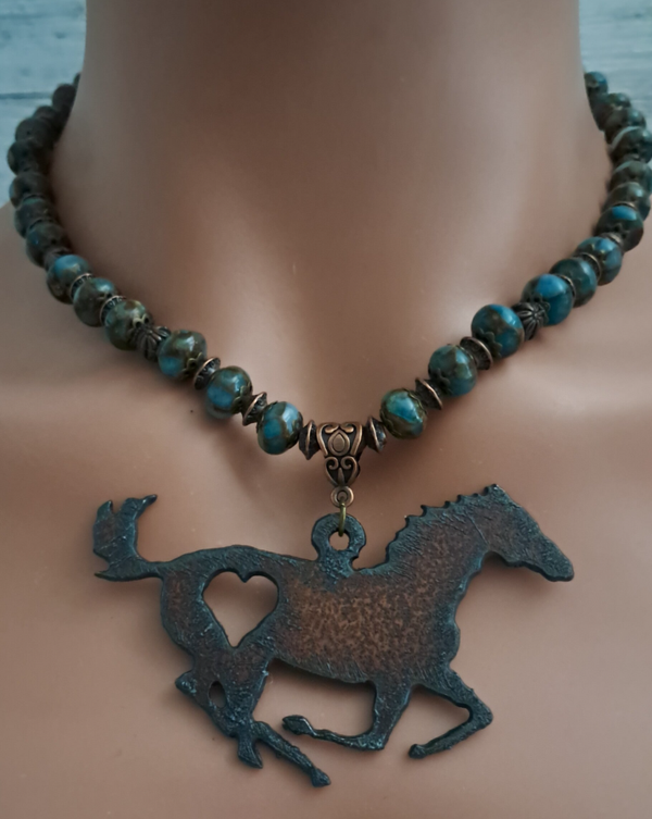 Rustic Metal Horse Necklace & Earring Set