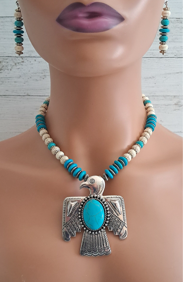 Thunderbird Turquoise Necklace & Earring Set