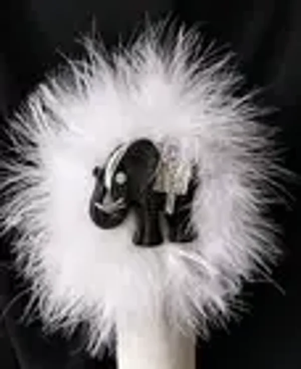 Safari Collection Elephant Exotic White Marabou Black Leather Cuff
