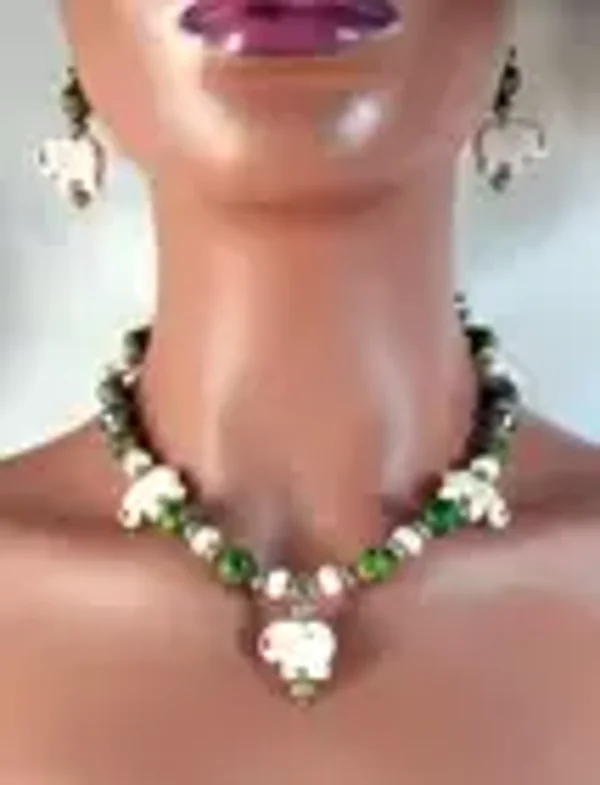 RESHOOT Elephant Green Jasper Necklace & Earring Set