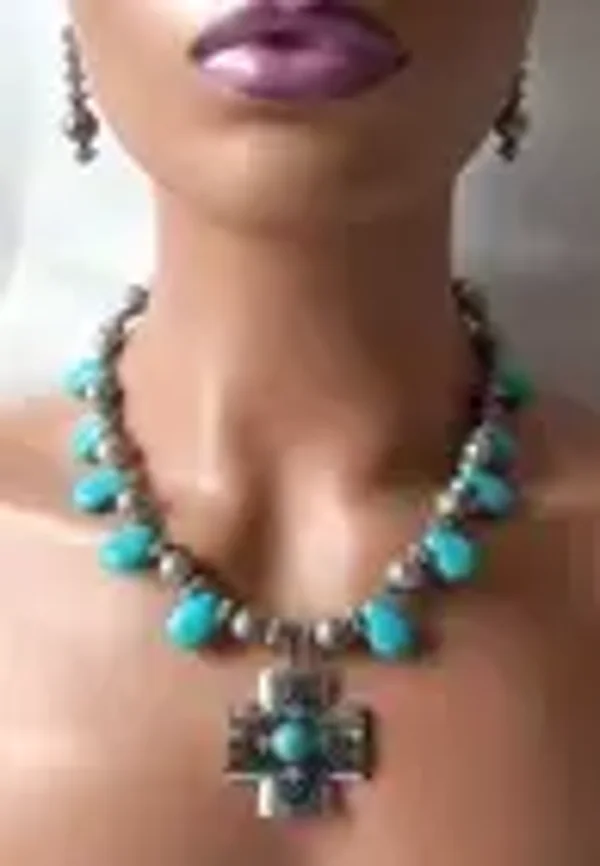 Southwestern Cross Turquoise Necklace & Earring Set