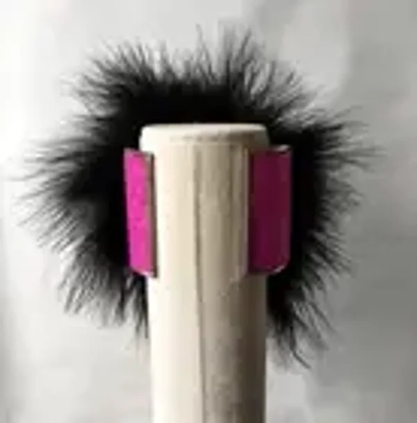 Turquoise Marabou Fucia Leather Cuff