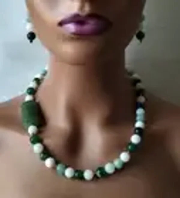 Zen Carved Aventurine Jade Necklace & Earring Set