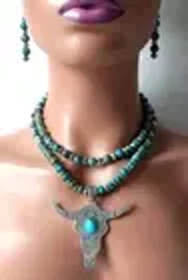 Longhorn Double Strad Imperial Jasper Turquoise Cabochon Necklace & Earring Set 3