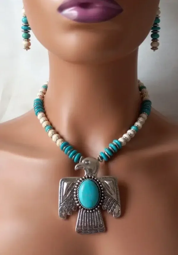 ** re do posts Thunderbird Turquoise Necklace & Earring Set