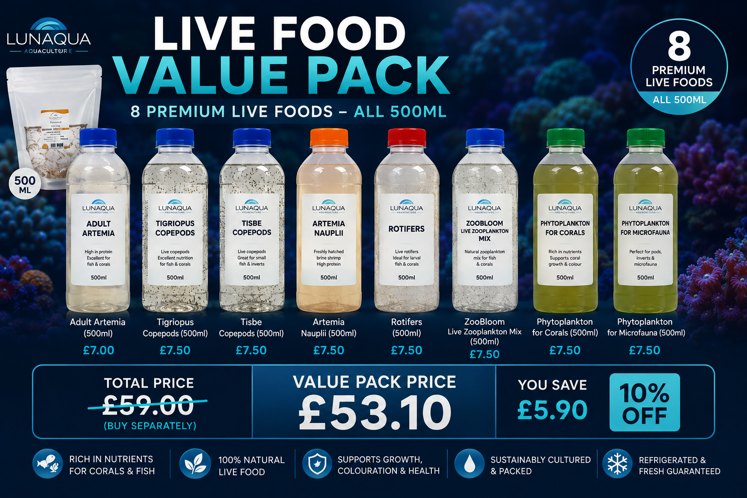 Lunaqua Live Food Value Pack – 8 × 500ml
