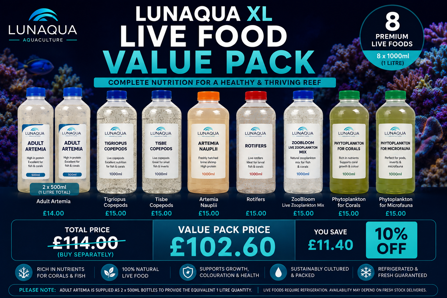 Lunaqua XL Live Food Value Pack – 8 × 1000ml