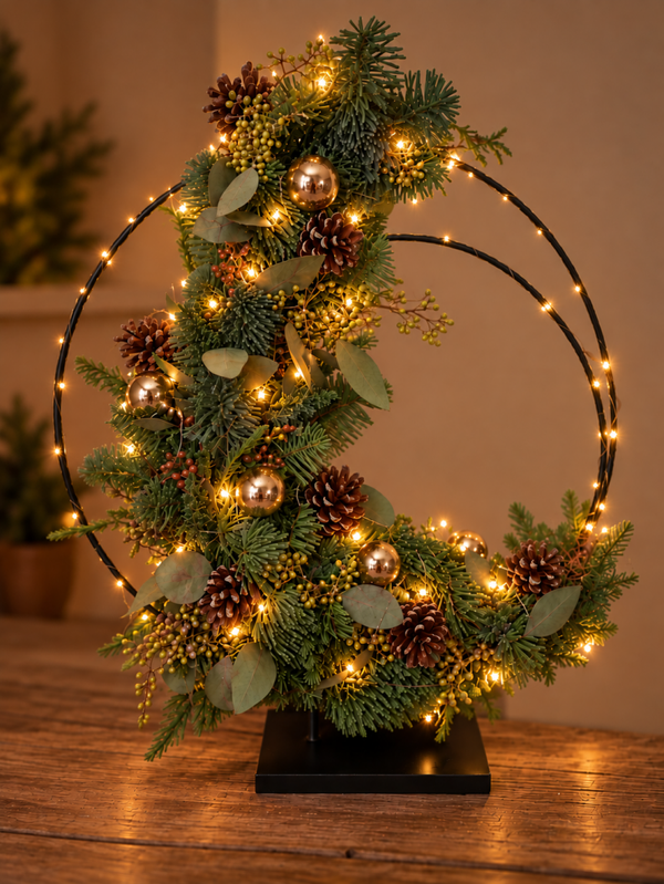 Moderne Dubbele Kerstring op Standaard met Gouden Accentgerie ✨🌲