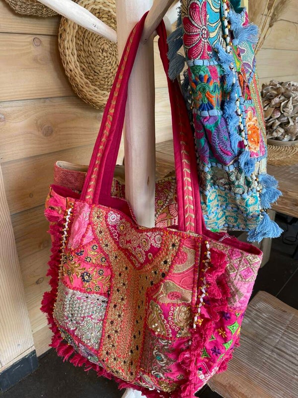 Boho tas fuchsia