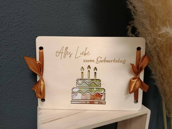 Personalisiertes Geldgeschenk aus Holz | Geburtstagskarte | Geschenkverpackung zum Geburtstag