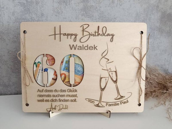 Personalisiertes Holzschild zum Geburtstag mit Gravur & Geldgeschenk Option Individuelles Geschenk zum Geburtstag Jubilaeumsgeschenk 40. 50.