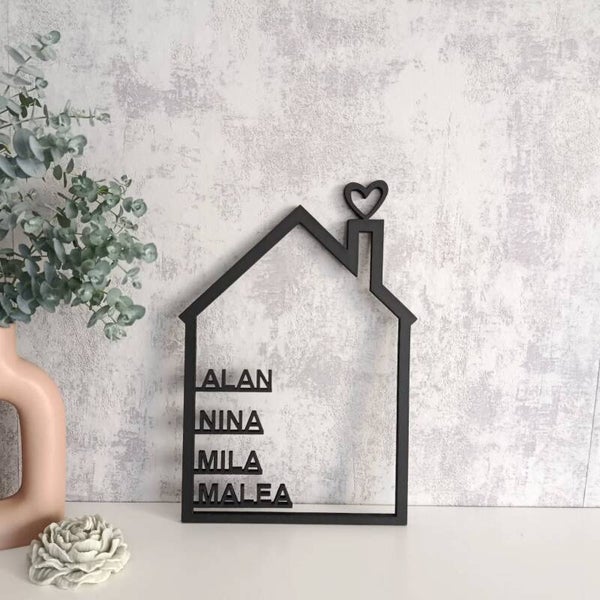 Personalisiertes Familienschild Haus Deko mit Namen Individuelles Geschenk fuer die Familie Holzschild personalisiert
