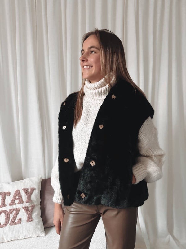 Black faux fur coat