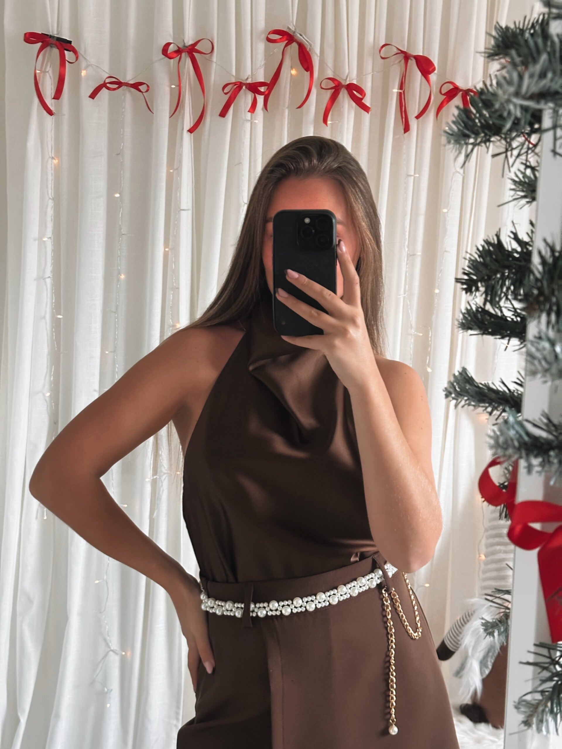 Satin haltertop - chocolatebrown