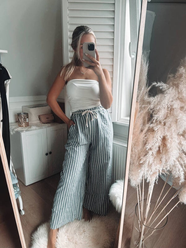 Jeansblue striped linen pantalon
