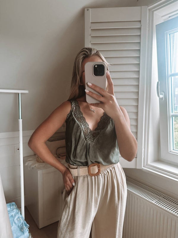 Khaki lace top