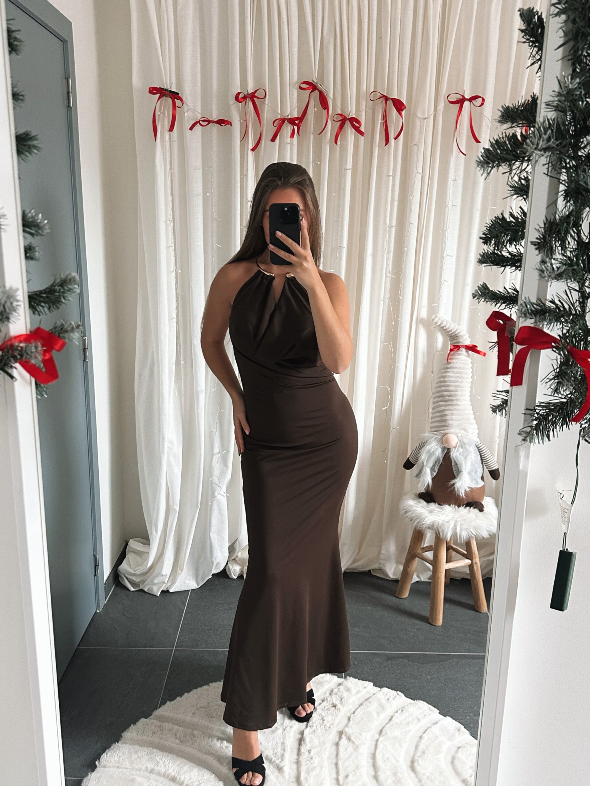 Chain halter dress - brown