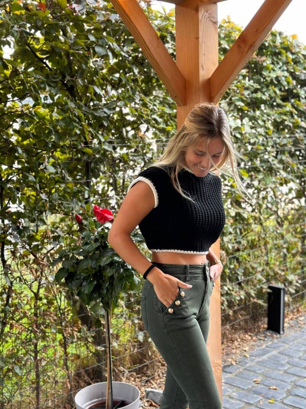 Black embroidered cropped top