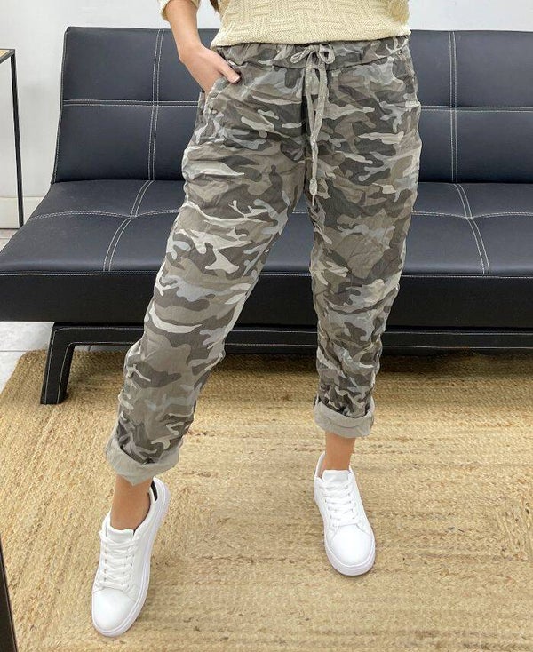 Pantalon ample camouflage effet froissé Taupe
