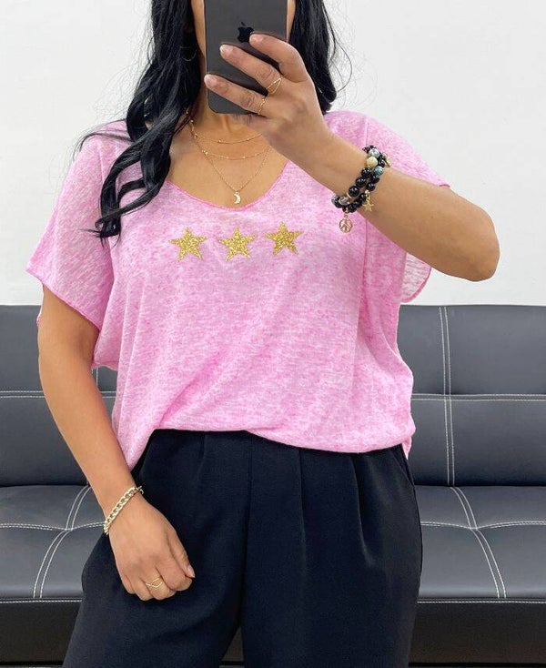 T-Shirt chiné étoile rose