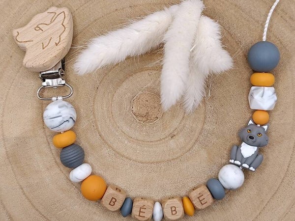 • Attache tétine avec Perles Spéciales Loup •