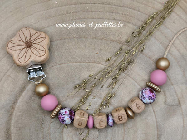 • Attache tétine avec Perles Spéciales Fleurs •
