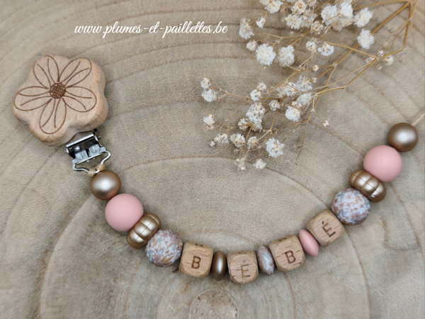 • Attache tétine avec Perles Spéciales Fleurs Liberty •