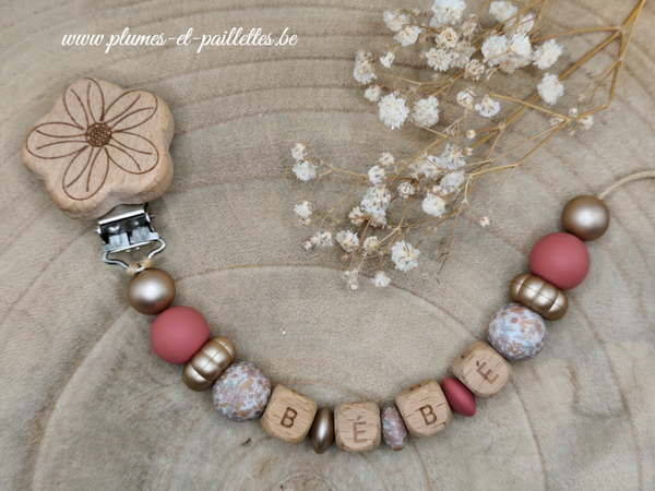 • Attache tétine avec Perles Spéciales Fleurs Liberty •