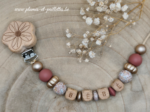 • Attache tétine avec Perles Spéciales Fleurs Liberty •