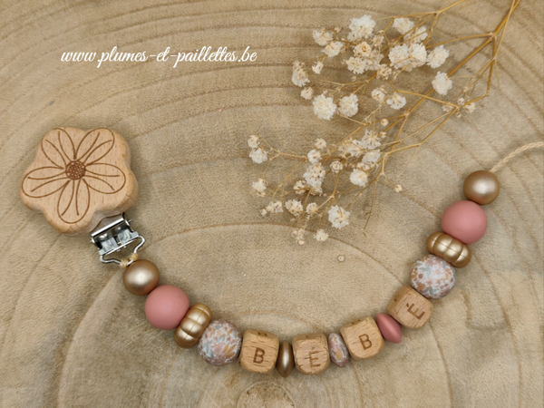 • Attache tétine avec Perles Spéciales Fleurs Liberty •