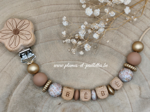 • Attache tétine avec Perles Spéciales Fleurs Liberty •