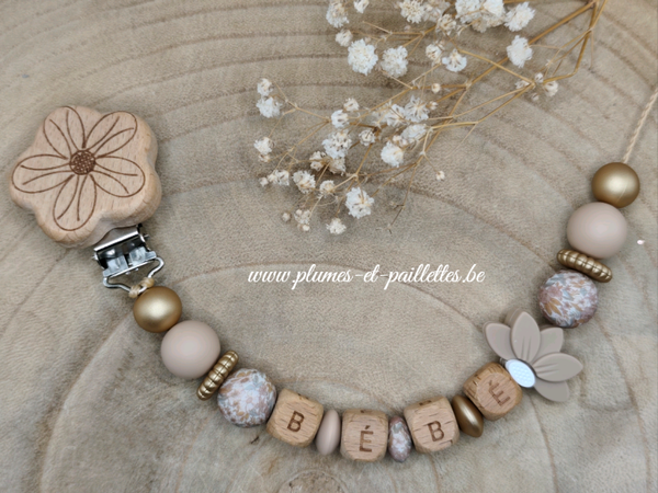 • Attache tétine avec Perles Spéciales Fleurs Liberty •