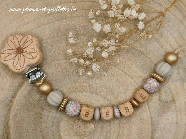 • Attache tétine avec Perles Spéciales Fleurs Liberty •