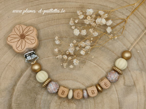 • Attache tétine avec Perles Spéciales Fleurs Liberty •