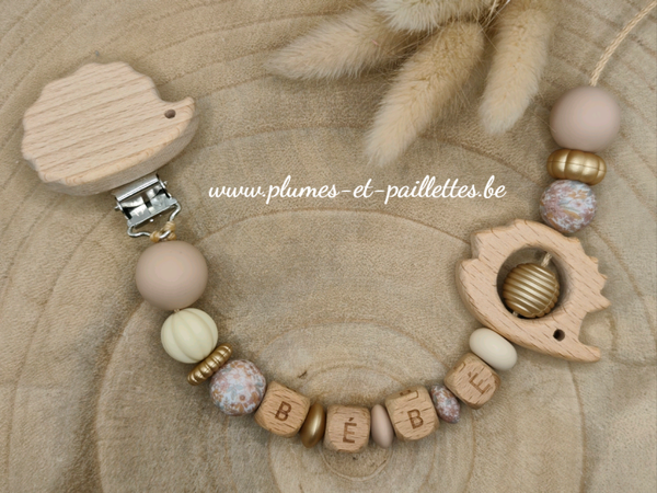 • Attache tétine avec Perles Spéciales Hérisson •
