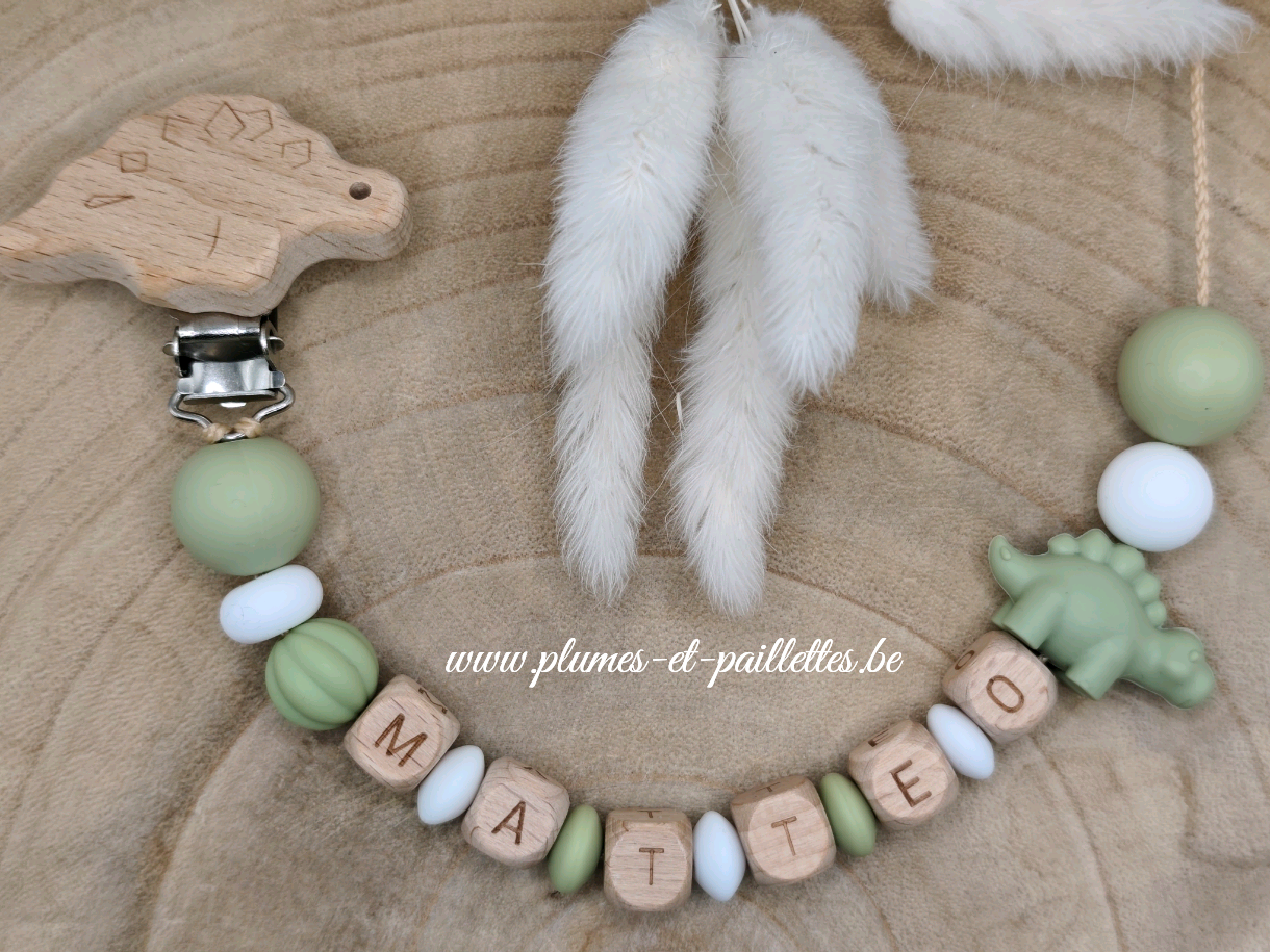 • Attache tétine avec Perles Spéciales Dinosaure •