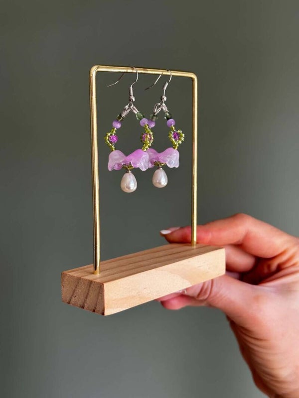 Glass Floral Hoop Drop Earrings