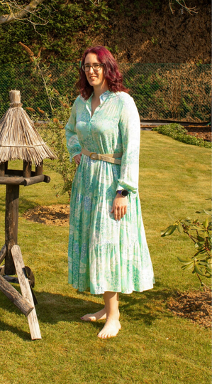 Munt groene maxi jurk met  motief